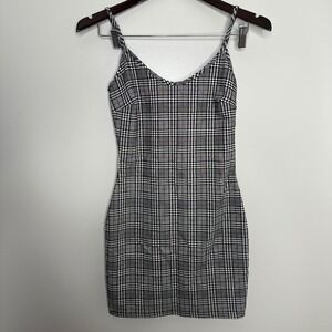 Windsor Women's Black + White Plaid Spaghetti‎ Strap Mini Dress Size XS / S